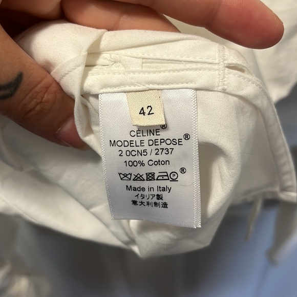 Celine exaggerated sleeve white button up top - Picture 5 of 5